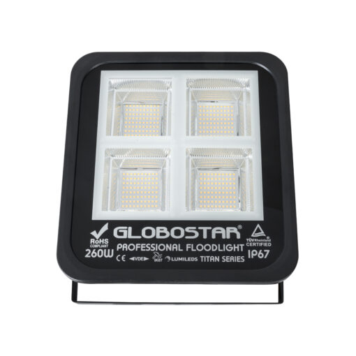 GloboStar® TITAN 61434 Επαγγελματικός Προβολέας για Γήπεδα Tennis & Ποδοσφαίρου 5×5 LED 260W 32500lm 60°x90° FishEye AC 220-240V – Αδιάβροχος IP67 – Μ30 x Π8 x Υ28cm – Μαύρο – Φυσικό Λευκό 5000K – LUMILEDS Chips – TÜV Rheinland Certified – 5 Years Warranty