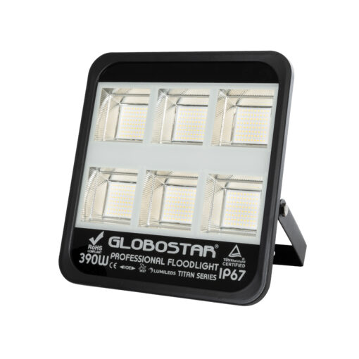 GloboStar® TITAN 61435 Επαγγελματικός Προβολέας για Γήπεδα Tennis & Ποδοσφαίρου 5×5 LED 390W 48750lm 60°x90° FishEye AC 220-240V – Αδιάβροχος IP67 – Μ32 x Π8 x Υ35cm – Μαύρο – Φυσικό Λευκό 5000K – LUMILEDS Chips – TÜV Rheinland Certified – 5 Χρόνια Εγγύηση
