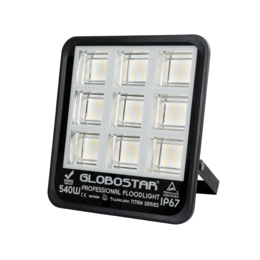 GloboStar® TITAN 61436 Επαγγελματικός Προβολέας για Γήπεδα Tennis & Ποδοσφαίρου 5×5 LED 540W 67500lm 60°x90° FishEye AC 220-240V – Αδιάβροχος IP67 – Μ38 x Π8 x Υ42cm – Μαύρο – Φυσικό Λευκό 5000K – LUMILEDS Chips – TÜV Rheinland Certified – 5 Χρόνια Εγγύηση