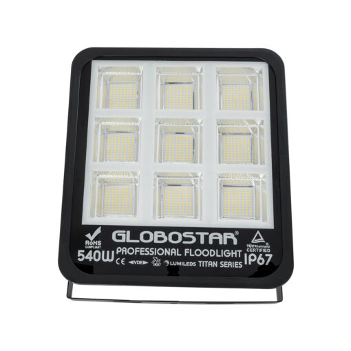 GloboStar® TITAN 61436 Επαγγελματικός Προβολέας για Γήπεδα Tennis & Ποδοσφαίρου 5×5 LED 540W 67500lm 60°x90° FishEye AC 220-240V – Αδιάβροχος IP67 – Μ38 x Π8 x Υ42cm – Μαύρο – Φυσικό Λευκό 5000K – LUMILEDS Chips – TÜV Rheinland Certified – 5 Χρόνια Εγγύηση