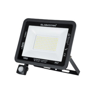 GloboStar® AURORA 61443 Επαγγελματικός Προβολέας LED 100W 12500lm 120° AC 220-240V με Ενσωματωμένο Ρυθμιζόμενο Αισθητήρα Κίνησης PIR – Αδιάβροχος IP67 – Μ25 x Π6.5 x Υ27.5cm – Μαύρο – Ψυχρό Λευκό 6000K – LUMILEDS Chips – TÜV Rheinland Certified – 3 Years Warranty