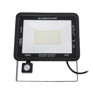 GloboStar® AURORA 61443 Επαγγελματικός Προβολέας LED 100W 12500lm 120° AC 220-240V με Ενσωματωμένο Ρυθμιζόμενο Αισθητήρα Κίνησης PIR – Αδιάβροχος IP67 – Μ25 x Π6.5 x Υ27.5cm – Μαύρο – Ψυχρό Λευκό 6000K – LUMILEDS Chips – TÜV Rheinland Certified – 3 Years Warranty