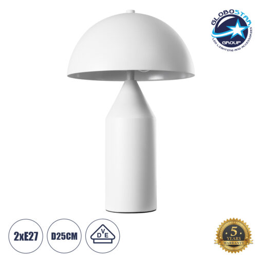 GloboStar® URANUS-S 61450 Μοντέρνο Επιτραπέζιο Φωτιστικό Πορτατίφ Δίφωτο 2 x E27 AC220-240V IP20 – Φ25 x Υ39cm – Λευκό Μεταλλικό Καμπάνα με Διακόπτη On/Off – 5 Years Warranty