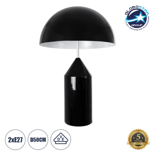 GloboStar® URANUS-L 61457 Μοντέρνο Επιτραπέζιο Φωτιστικό Πορτατίφ Δίφωτο 2 x E27 AC220-240V IP20 – Φ50 x Υ77cm – Μαύρο Μεταλλικό Καμπάνα με Διακόπτη On/Off – 5 Years Warranty