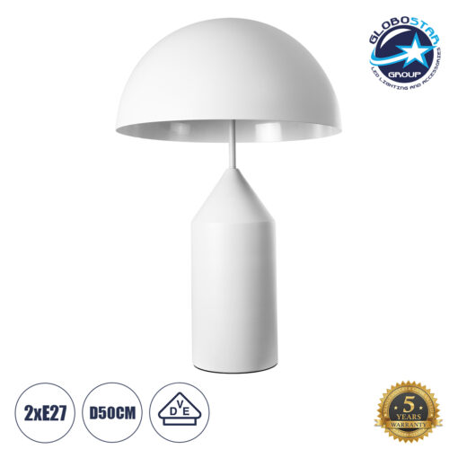 GloboStar® URANUS-L 61458 Μοντέρνο Επιτραπέζιο Φωτιστικό Πορτατίφ Δίφωτο 2 x E27 AC220-240V IP20 – Φ50 x Υ77cm – Λευκό Μεταλλικό Καμπάνα με Διακόπτη On/Off – 5 Years Warranty
