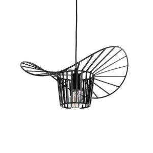 GloboStar® LUMINOVA 61462 Μοντέρνο Κρεμαστό Φωτιστικό Πλέγμα Μονόφωτο 1 x E27 IP20 Μαύρο Σχοινί με Μαύρο Σύρμα – Μ42 x Π42 x Υ20.5cm