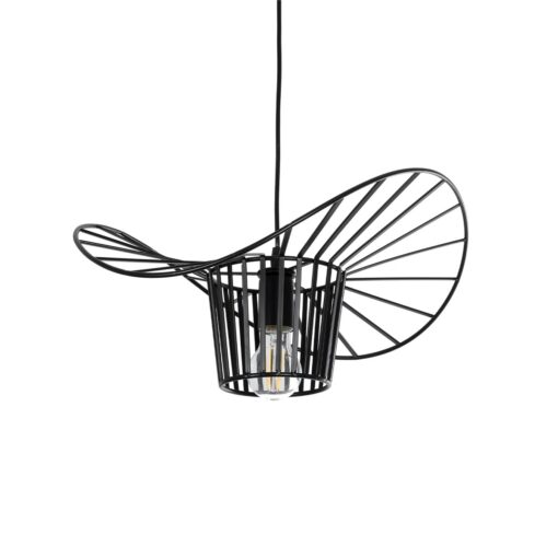 GloboStar® LUMINOVA 61462 Μοντέρνο Κρεμαστό Φωτιστικό Πλέγμα Μονόφωτο 1 x E27 IP20 Μαύρο Σχοινί με Μαύρο Σύρμα – Μ42 x Π42 x Υ20.5cm