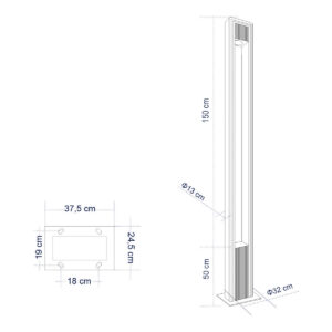 GloboStar® MERIDA 61513 Urban Light Φωτιστικό Πάρκου – Πλατείας – Κήπου Ύψους 2 μέτρων LED 40W 5440lm 60° AC100-240VAC IP67 IK09 – Μ32 x Π13 x Υ200cm – Anthracite Grey – Φυσικό Λευκό 4000K – LUMILEDS – MEAN WELL DRIVER – 5 Years Warranty