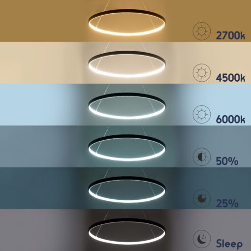 GloboStar® DIAMOND 61519 Κρεμαστό Φωτιστικό Δαχτυλίδι-Κύκλος LED CCT 75W 8400lm 360° AC 220-240V – Εναλλαγή Φωτισμού μέσω Τηλεχειριστηρίου All In One Ψυχρό 6000k+Φυσικό 4500k+Θερμό 2700k Dimmable Φ100cm – Μαύρο – 3 Years Warranty