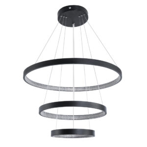 GloboStar® DIAMOND TRIO 61523 Κρεμαστό Φωτιστικό Δαχτυλίδι-Κύκλος LED CCT 100W 11200lm 360° AC 220-240V – Εναλλαγή Φωτισμού μέσω Τηλεχειριστηρίου All In One Ψυχρό 6000k+Φυσικό 4500k+Θερμό 2700k Dimmable Φ25+40+60cm – Μαυρο – 3 Χρόνια Εγγύηση