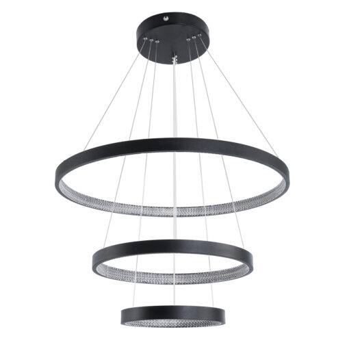 GloboStar® DIAMOND TRIO 61523 Κρεμαστό Φωτιστικό Δαχτυλίδι-Κύκλος LED CCT 100W 11200lm 360° AC 220-240V – Εναλλαγή Φωτισμού μέσω Τηλεχειριστηρίου All In One Ψυχρό 6000k+Φυσικό 4500k+Θερμό 2700k Dimmable Φ25+40+60cm – Μαυρο – 3 Χρόνια Εγγύηση