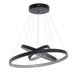 GloboStar® DIAMOND TRIO 61523-DECO Κρεμαστό Φωτιστικό Δαχτυλίδι-Κύκλος LED CCT 100W 11200lm 360° AC 220-240V – Εναλλαγή Φωτισμού μέσω Τηλεχειριστηρίου All In One Ψυχρό 6000k+Φυσικό 4500k+Θερμό 2700k Dimmable Φ25+40+60cm – Μαυρο – 3 Χρόνια Εγγύηση