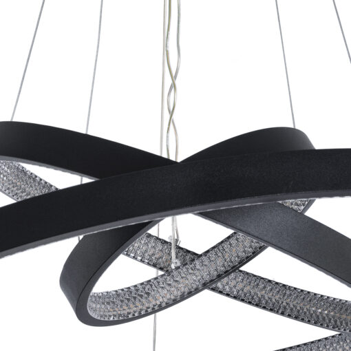 GloboStar® DIAMOND TRIO 61523-DECO Κρεμαστό Φωτιστικό Δαχτυλίδι-Κύκλος LED CCT 100W 11200lm 360° AC 220-240V – Εναλλαγή Φωτισμού μέσω Τηλεχειριστηρίου All In One Ψυχρό 6000k+Φυσικό 4500k+Θερμό 2700k Dimmable Φ25+40+60cm – Μαυρο – 3 Χρόνια Εγγύηση