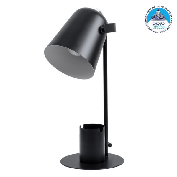 GloboStar® PENCASE 61563 Μοντέρνο Επιτραπέζιο Φωτιστικό Γραφείου – Πορτατίφ – Μονόφωτο 1 x E27 Μαύρο Μεταλλικό Καμπάνα με Διακόπτη On/Off – Μολυβοθήκη & Βάση Τηλεφώνου – L12 x W15 x H38cm