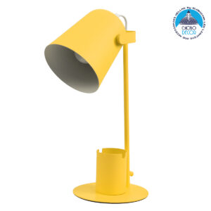 GloboStar® PENCASE 61567 Μοντέρνο Επιτραπέζιο Φωτιστικό Γραφείου – Πορτατίφ – Μονόφωτο 1 x E27 Κίτρινο Μεταλλικό Καμπάνα με Διακόπτη On/Off – Μολυβοθήκη & Βάση Τηλεφώνου – L12 x W15 x H38cm