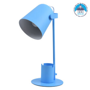 GloboStar® PENCASE 61568 Μοντέρνο Επιτραπέζιο Φωτιστικό Γραφείου – Πορτατίφ – Μονόφωτο 1 x E27 Μπλε Μεταλλικό Καμπάνα με Διακόπτη On/Off – Μολυβοθήκη & Βάση Τηλεφώνου – L12 x W15 x H38cm