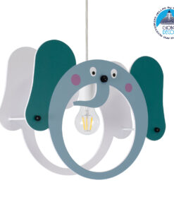 GloboStar® ELEPHANT 61578 Μοντέρνο Παιδικό Κρεμαστό Φωτιστικό Οροφής Μονόφωτο 1 x E27 Πράσινο PVC Φιγούρα Ελέφαντας Μ37.7 x Π15.5 x Υ31.5cm