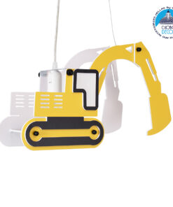 GloboStar® EXCAVATOR 61579 Μοντέρνο Παιδικό Κρεμαστό Φωτιστικό Οροφής Μονόφωτο 1 x E27 Κίτρινο PVC Φιγούρα Εκσκαφέας-Φαγάνα Μ45 x Π15.5 x Υ27cm