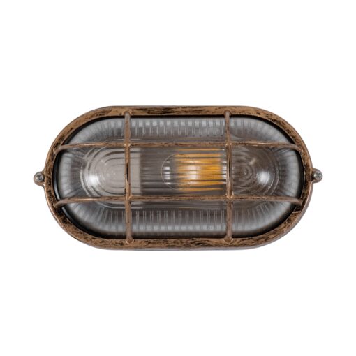 GloboStar® BOATLIGHT 61584 Vintage Industrial Φωτιστικό Τοίχου – Απλίκα – Καραβοχελώνα Εξωτερικού Χώρου Μονόφωτο 1 x E27 AC220-240V Αδιάβροχο IP65 – Σώμα Αλουμινίου & Tempered Glass – Μ21 x Π10.4 x Υ9cm – Αντικέ Μπρονζέ – Οβάλ – 5 Years Warranty