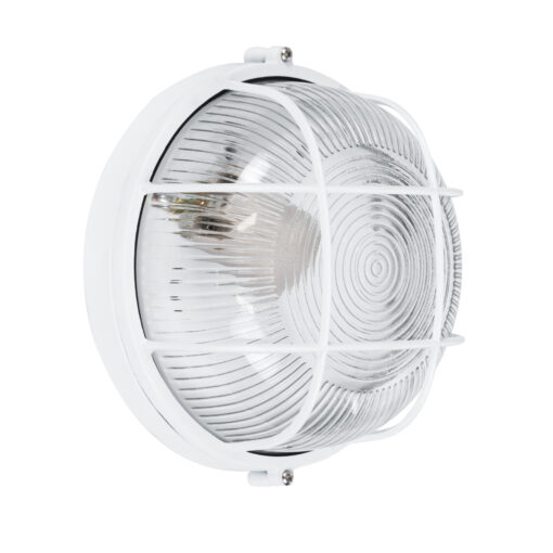 GloboStar® BOATLIGHT 61585 Vintage Industrial Φωτιστικό Τοίχου – Απλίκα – Καραβοχελώνα Εξωτερικού Χώρου Μονόφωτο 1 x E27 AC220-240V Αδιάβροχο IP65 – Σώμα Αλουμινίου & Tempered Glass – Φ17.5 x Υ9cm – Λευκό – Στρόγγυλο – 5 Years Warranty