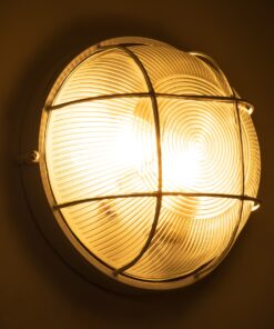 GloboStar® BOATLIGHT 61588 Vintage Industrial Φωτιστικό Τοίχου – Απλίκα – Καραβοχελώνα Εξωτερικού Χώρου Δίφωτο 2 x E27 AC220-240V Αδιάβροχο IP65 – Σώμα Αλουμινίου & Tempered Glass – Φ24 x Υ11cm – Λευκό – Στρόγγυλο – 5 Years Warranty