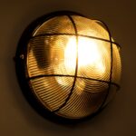 GloboStar® BOATLIGHT 61589 Vintage Industrial Φωτιστικό Τοίχου – Απλίκα – Καραβοχελώνα Εξωτερικού Χώρου Δίφωτο 2 x E27 AC220-240V Αδιάβροχο IP65 – Σώμα Αλουμινίου & Tempered Glass – Φ24 x Υ11cm – Μαύρο – Στρόγγυλο – 5 Years Warranty