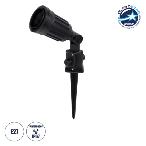 GloboStar® GRASEDO 61613 Καρφωτή Βάση Κήπου με Ντουί E27 για Λάμπα Σποτ PAR38 – Αδιάβροχη IP67 – Υψηλής Αντοχής ABS – VDE Certified – Φ7.6 x Υ43.5cm – Μαύρο – 5 Years Warranty