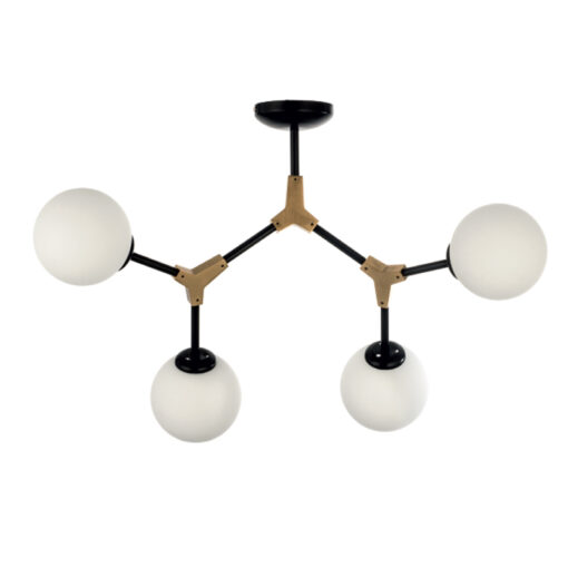 InLight Κρεμαστό φωτιστικό από μαύρο μέταλλο και λευκή οπαλίνα (6167-4-GL)