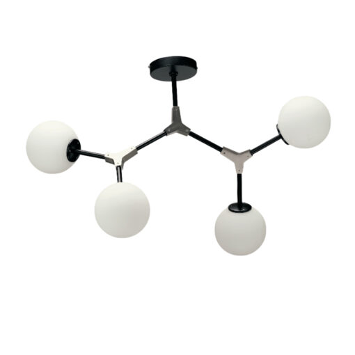 InLight Κρεμαστό φωτιστικό από μαύρο μέταλλο και λευκή οπαλίνα (6167-4-NM)