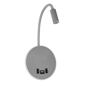 GloboStar® GOOSE 61694 Φωτιστικό Τοίχου – Απλίκα LED 6W 600lm 36° AC 220-240V IP20  – Reading Light & 360° Κρυφός Φωτισμός – Φορτιστής USB 3A – Θερμό Λευκό 2700K Γκρι Αλουμίνιο – Μ15.5 x Π22.5 x Υ30cm – 2 Xρόνια Εγγύηση