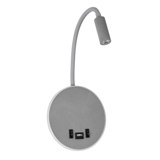 GloboStar® GOOSE 61694 Φωτιστικό Τοίχου – Απλίκα LED 6W 600lm 36° AC 220-240V IP20  – Reading Light & 360° Κρυφός Φωτισμός – Φορτιστής USB 3A – Θερμό Λευκό 2700K Γκρι Αλουμίνιο – Μ15.5 x Π22.5 x Υ30cm – 2 Xρόνια Εγγύηση