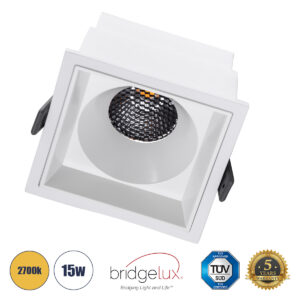 GloboStar® PLUTO-B 60279 Χωνευτό LED Spot Downlight TrimLess Μ10.4xΠ10.4cm 15W 1875lm 38° AC 220-240V IP20 Μ10.4 x Π10.4 x Υ6.5cm – Τετράγωνο – Λευκό & Anti-Glare HoneyComb – Θερμό Λευκό 2700K – Bridgelux COB – 5 Years Warranty
