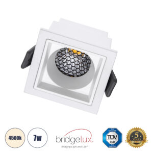 GloboStar® PLUTO-S 60266 Χωνευτό LED Spot Downlight TrimLess Μ6.4xΠ6.4cm 7W 910lm 38° AC 220-240V IP20 Μ6.4 x Π6.4 x Υ4.9cm – Τετράγωνο – Λευκό & Anti-Glare HoneyComb – Φυσικό Λευκό 4500K – Bridgelux COB – 5 Years Warranty