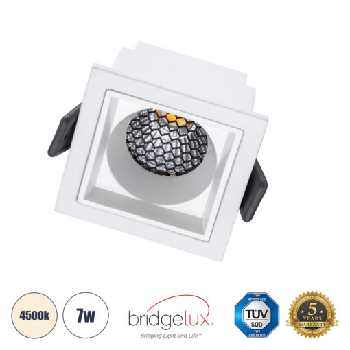 GloboStar® PLUTO-S 60266 Χωνευτό LED Spot Downlight TrimLess Μ6.4xΠ6.4cm 7W 910lm 38° AC 220-240V IP20 Μ6.4 x Π6.4 x Υ4.9cm – Τετράγωνο – Λευκό & Anti-Glare HoneyComb – Φυσικό Λευκό 4500K – Bridgelux COB – 5 Years Warranty