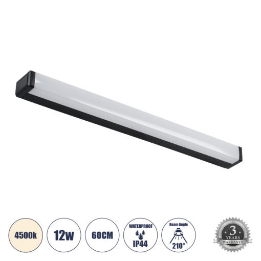 GloboStar® RENATA 60440 Μοντέρνο Φωτιστικό Τοίχου – Απλίκα Καθρέπτη Μπάνιου – Πίνακα LED 12W 1400lm 210° AC 220-240V IP44 Μ60 x Π4 x Υ5.5cm – Φυσικό Λευκό 4500K – Μαύρο – 3 Χρόνια Εγγύηση