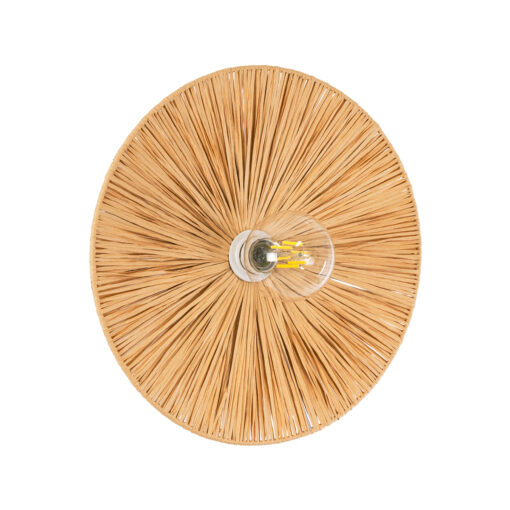 GloboStar® COLOMBO 02277 Boho Φωτιστικό Τοίχου – Απλίκα Μονόφωτο 1 x E27 AC 220-240V IP20 – Φ40 x Υ4.5cm – Μπεζ Καφέ Φυσική Ράφια Άχυρο Πλέγμα – 5 Χρόνια Εγγύηση