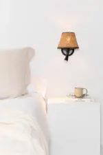 Faro Barcelona SUMBA Επιτοίχιο Φωτιστικό E27 15W σε Μαύρο/Ραττάν με Αναγνώστη LED 3W 3000K  – 64309-71