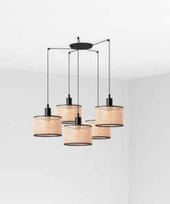 Faro Barcelona MAMBO Κρεμαστό 5Φωτο Φωτιστικό Μαύρου-Ρατταν Χρώματος – 64314-47-5L