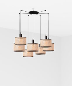 Faro Barcelona MAMBO Κρεμαστό 7Φωτο Φωτιστικό Μαύρου-Ρατταν Χρώματος – 64314-47-7L