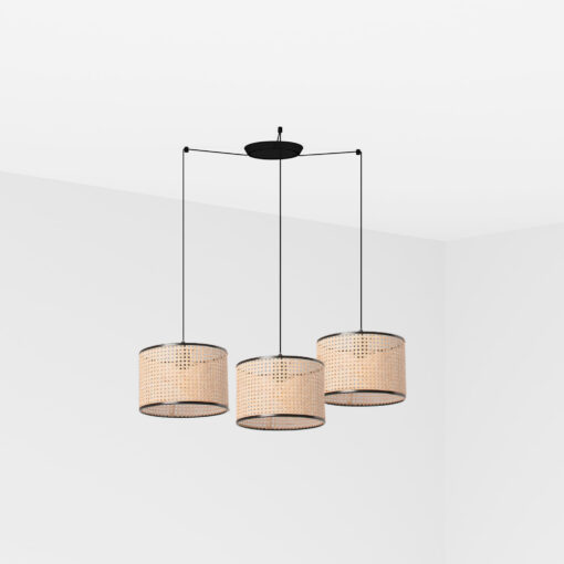 Faro Barcelona MAMBO Κρεμαστό 3φωτο Φωτιστικό Μαύρου Ρατταν Χρώματος – 64314-48-3L