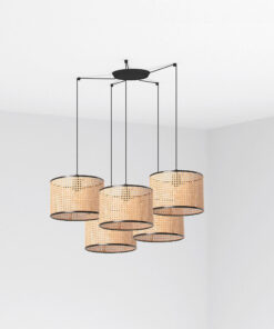 Faro Barcelona MAMBO Κρεμαστό 5Φωτο Φωτιστικό Μαύρου-Ρατταν Χρώματος – 64314-48-5L