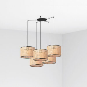 Faro Barcelona MAMBO Κρεμαστό 5Φωτο Φωτιστικό Μαύρου-Ρατταν Χρώματος – 64314-48-5L