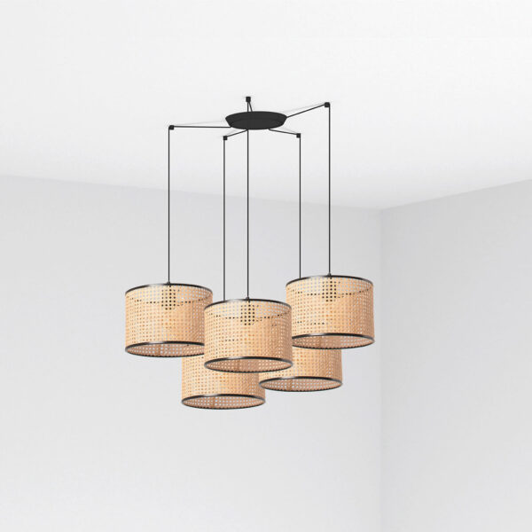 Faro Barcelona MAMBO Κρεμαστό 5Φωτο Φωτιστικό Μαύρου-Ρατταν Χρώματος – 64314-48-5L