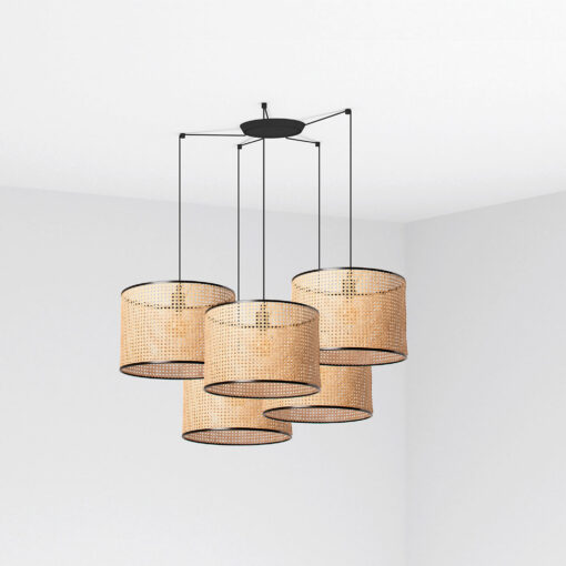 Faro Barcelona MAMBO Κρεμαστό 5Φωτο Φωτιστικό Μαύρου-Ρατταν Χρώματος- 64314-49-5L