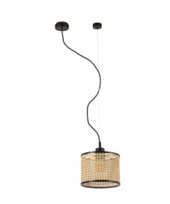 Κρεμαστό Φωτιστικό Vintage Mambo Μονόφωτο Μαύρο-Rattan  E27 ø210 FARO  – 64315-47