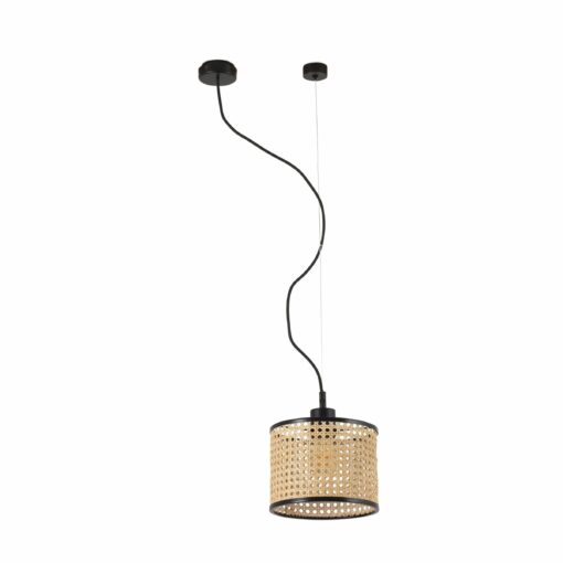 Κρεμαστό Φωτιστικό Vintage Mambo Μονόφωτο Μαύρο-Rattan  E27 ø210 FARO  – 64315-47