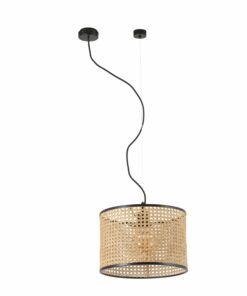 Κρεμαστό Φωτιστικό Vintage Mambo Μονόφωτο Μαύρο-Rattan E27 ø320 FARO – 64315-48