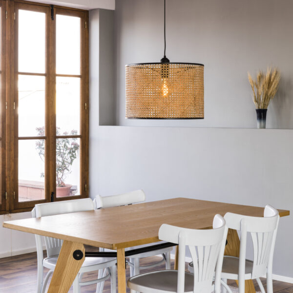 Κρεμαστό Φωτιστικό Mambo Vintage Μονόφωτο Μαύρο E27 ø450 RATTAN FARO – 64315-49