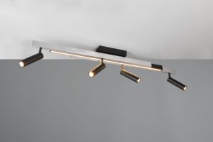 Φωτιστικό Οροφής Zeno Βουρτσισμένο Αλουμίνιο με 4x650lm LED Spot Μαύρα & Γραμμικό 1500lm CCT Dimmable με Τηλεχειριστήριο Trio Lighting – 648310505