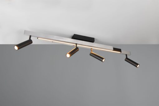 Φωτιστικό Οροφής Zeno Βουρτσισμένο Αλουμίνιο με 4x650lm LED Spot Μαύρα & Γραμμικό 1500lm CCT Dimmable με Τηλεχειριστήριο Trio Lighting – 648310505